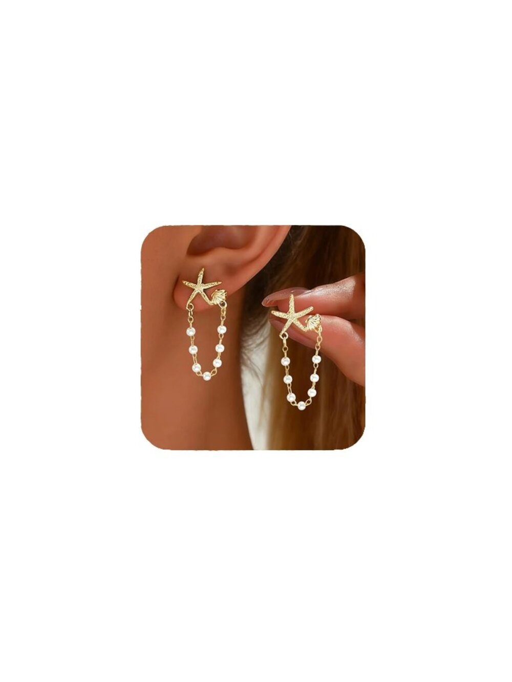 Starfish Earrings for Women Pearl Drop Seashell Earrings, Tropical Beach Ocean D